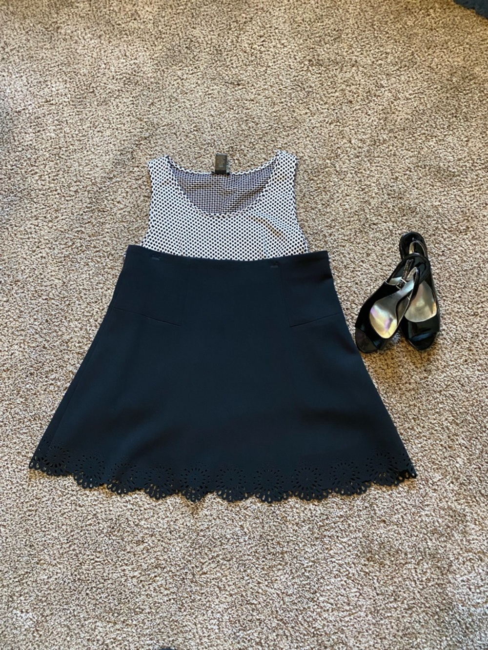 LOFT Black A-Line Skirt with Laser-Cut Scalloped Hem